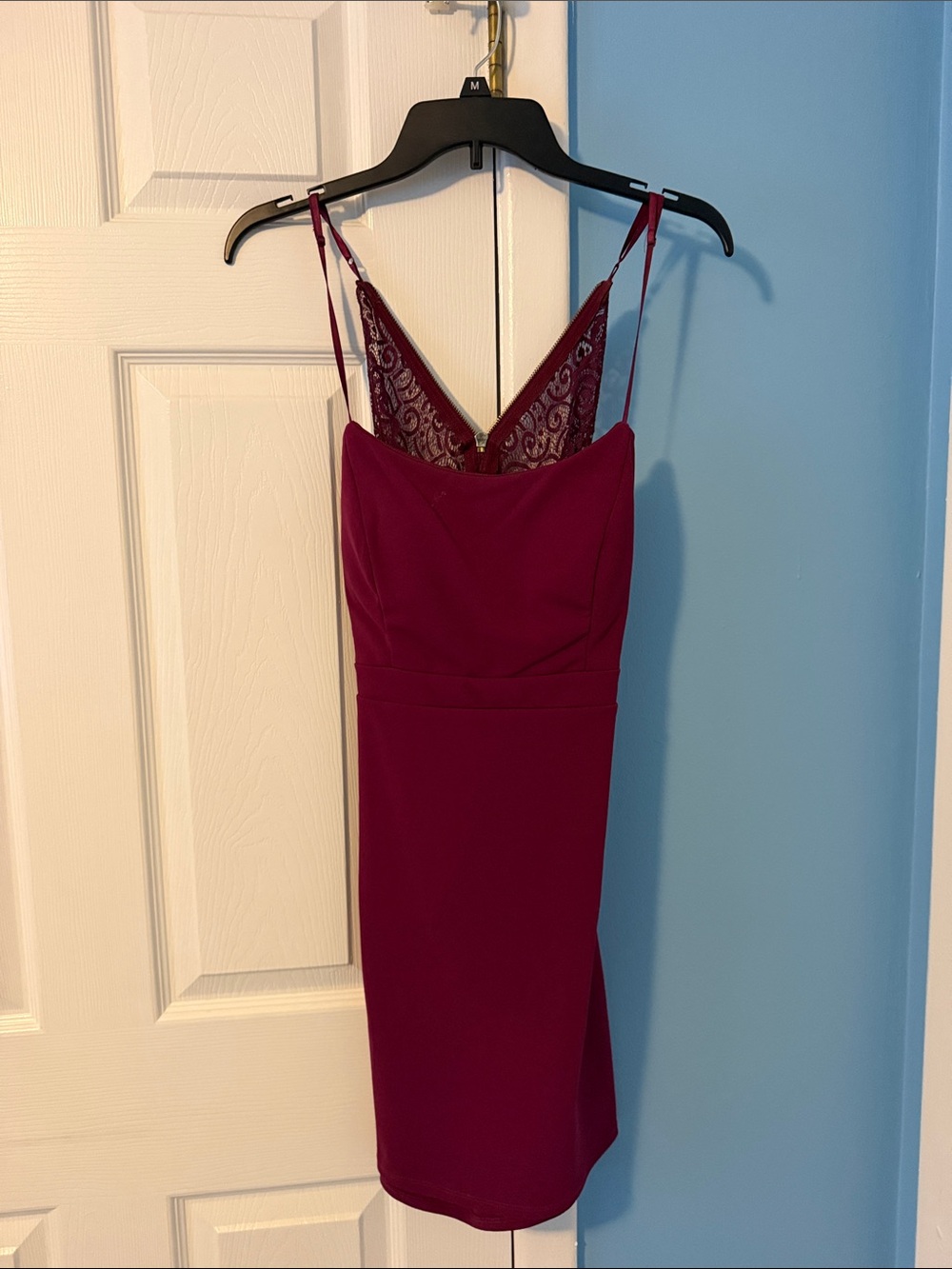 Emerald Sundae Burgundy Lace-Back Mini Dress